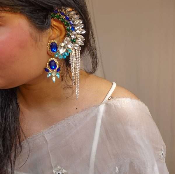 Celestial Blue – Crystal Dangle Ear Cuff - Image 2