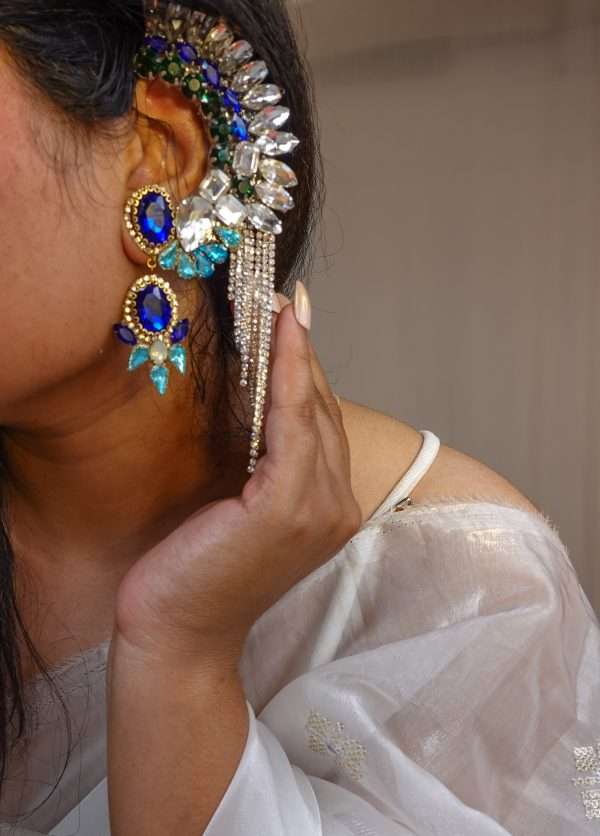 Celestial Blue – Crystal Dangle Ear Cuff