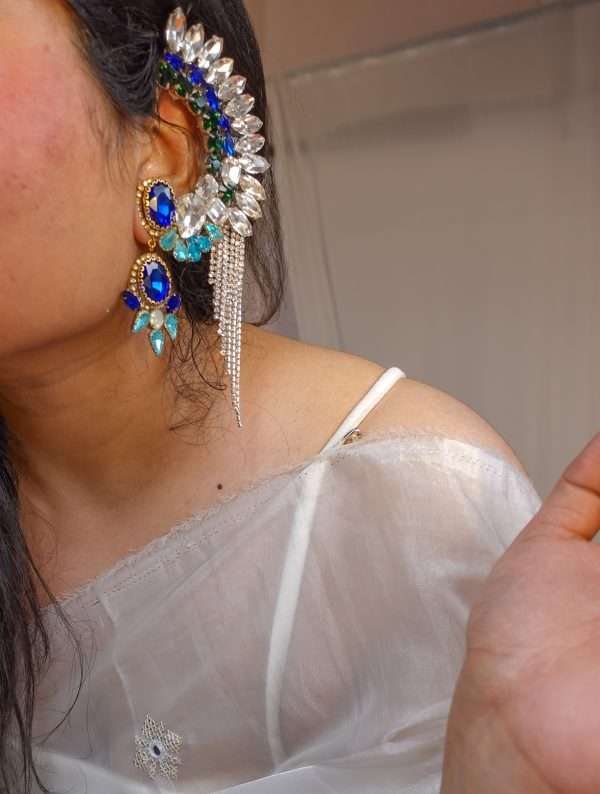 Celestial Blue – Crystal Dangle Ear Cuff - Image 3