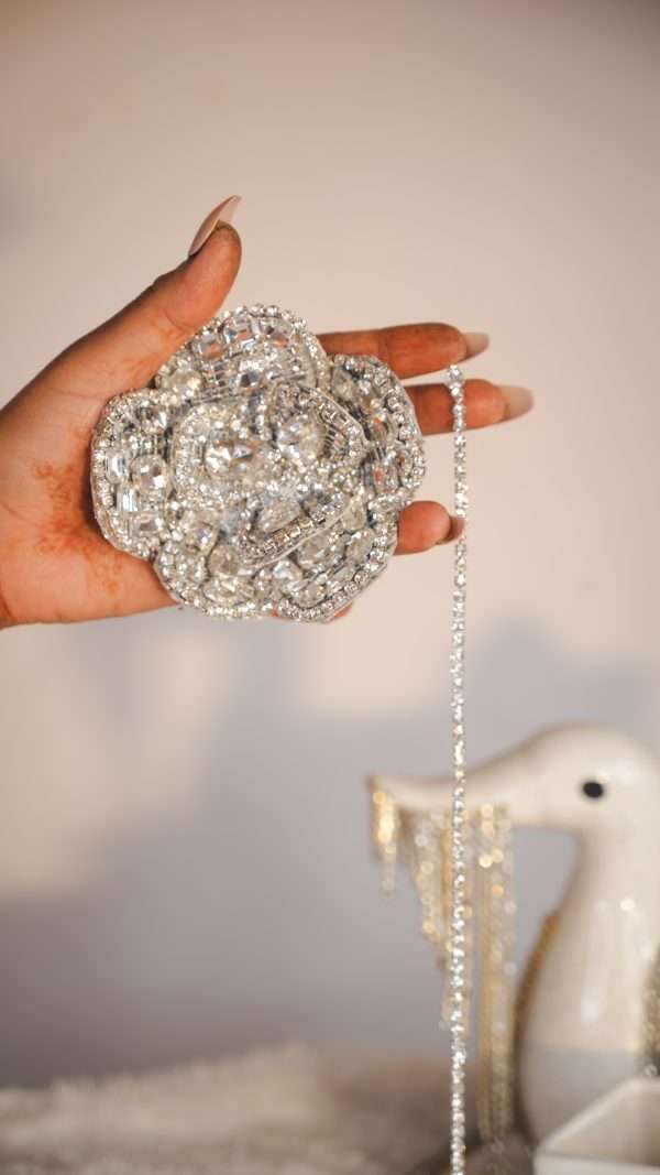 "Twilight Glint – Asymmetric Crystal Embroidered Earrings" - Image 2