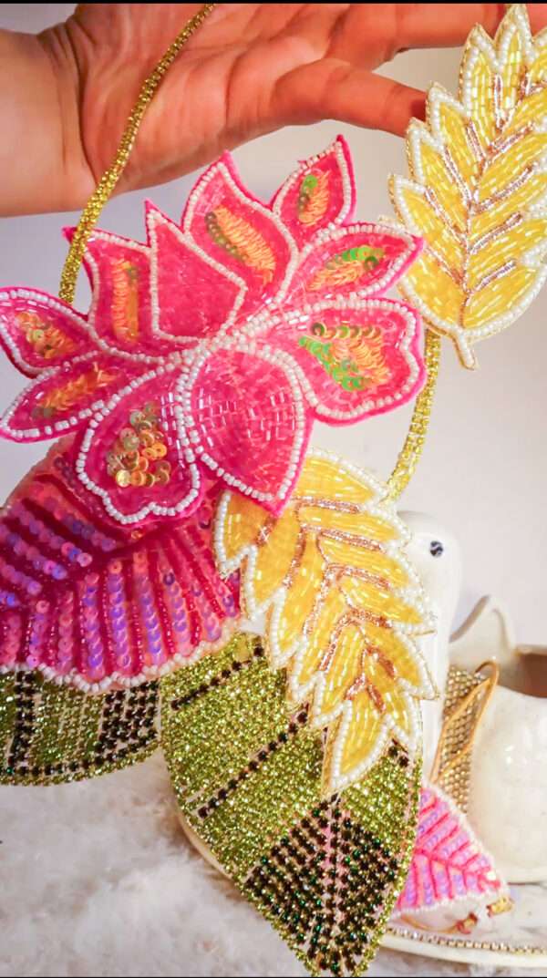Lotus bloom sequin statement Neckpiece - Image 3